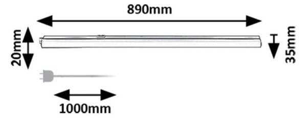 Rabalux 78009 BAREG - Kuchyňské podlinkové svtítidlo s vypínačem v bílé barvě, LED 12W, 1050lm, 3000/4000K, 89cm (LED bílé svítidlo pod kuchyňskou linku s kabelem do zásuvky)