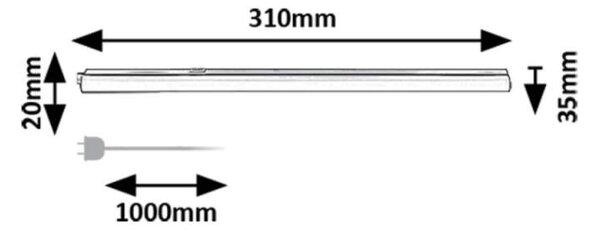 Rabalux 78012 BAREG - Kuchyňské podlinkové svtítidlo s vypínačem v černé barvě, LED 4W, 350lm, 3000/4000K, 31cm (LED černé svítidlo pod kuchyňskou linku s kabelem do zásuvky)
