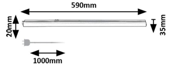 Rabalux 78013 BAREG - Kuchyňské podlinkové svtítidlo s vypínačem v černé barvě, LED 8W, 700lm, 3000/4000K, 59cm (LED černé svítidlo pod kuchyňskou linku s kabelem do zásuvky)