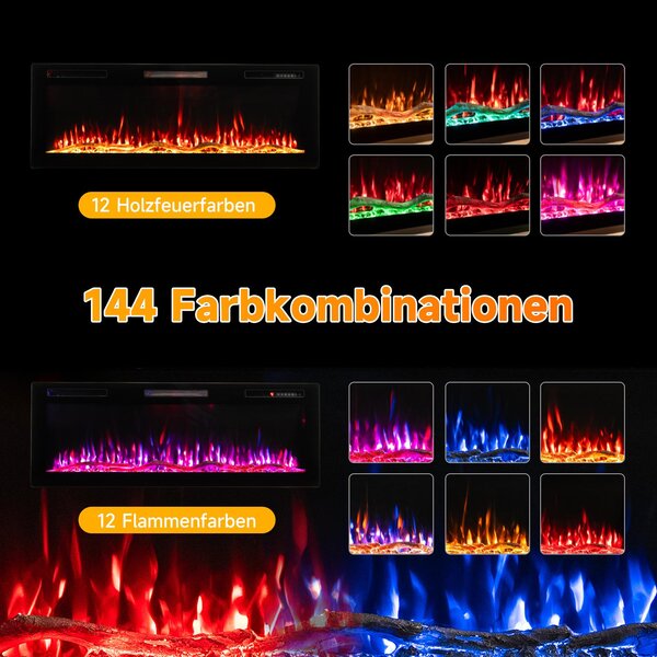 HOMAVO elektrický krb 50 palců s vytápěním – 1000/2000 W – volně stojící nebo vestavný – vícebarevné 3D plameny – Dálkový Ovladač & Ovládání App