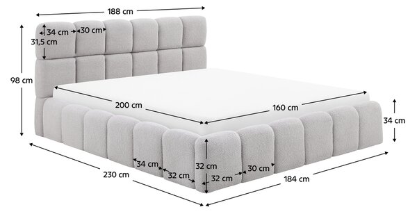 KONDELA Postel s kovovým roštem a úložným prostorem, 160x200, šedá, SORELA