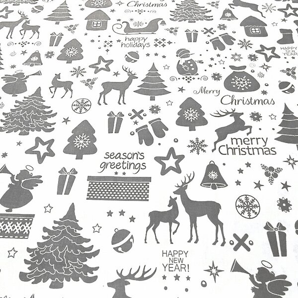 Vánoční bavlněná látka, metráž šíře 160 cm, MIX Šedý na Bílém