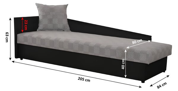 Jednolůžková postel (válenda) 80 cm Jeannine (šedá + černá) (s úl. prostorem) (L)