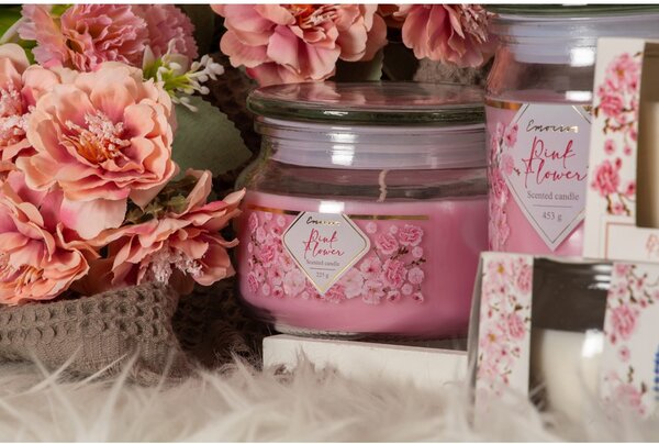 Emocio Sklo se skleněným víčkem Pink Flower vonná svíčka 100x79 mm