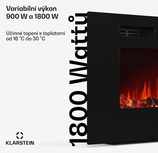 Klarstein Inteligentní elektrický krb Galeras, 2 nastavení teploty, 16 - 30°| Iluze plamene LED, Možnost připojení k IOT