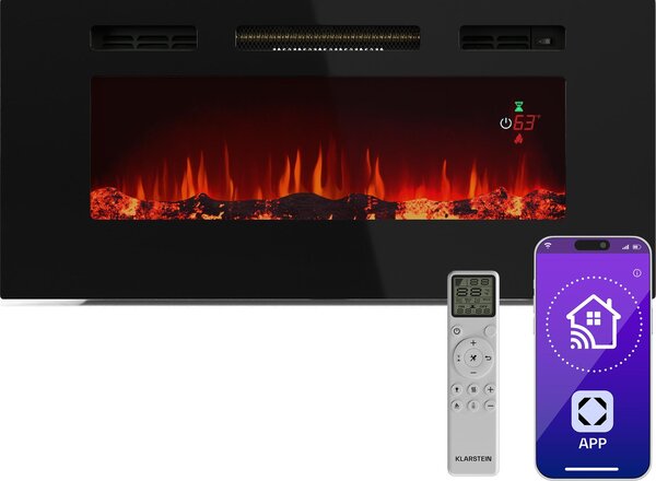 Klarstein Inteligentní elektrický krb Galeras, 2 nastavení teploty, 16 - 30°| Iluze plamene LED, Možnost připojení k IOT