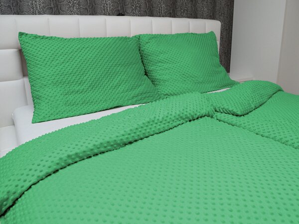 Biante Hřejivé ložní povlečení Minky TOP 3D puntíky MKP-054 Sytě zelené Jednolůžko 140x200 a 70x90 cm