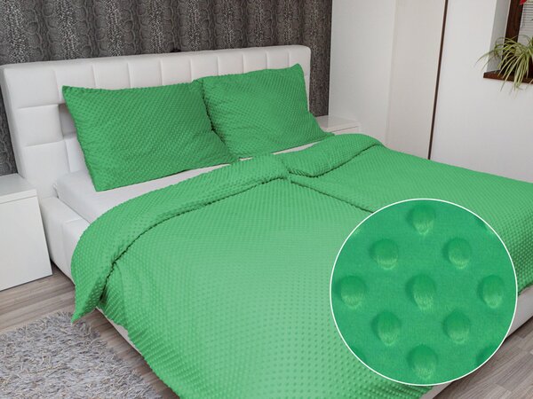 Biante Hřejivé ložní povlečení Minky TOP 3D puntíky MKP-054 Sytě zelené Jednolůžko 140x200 a 70x90 cm