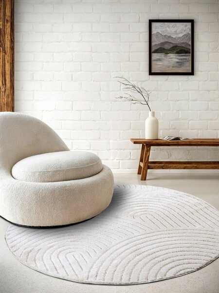 ELLE Decoration, Kusový koberec New York 106203 White kruh, 160x160 (průměr) kruh, bílá, chodba / předsíň