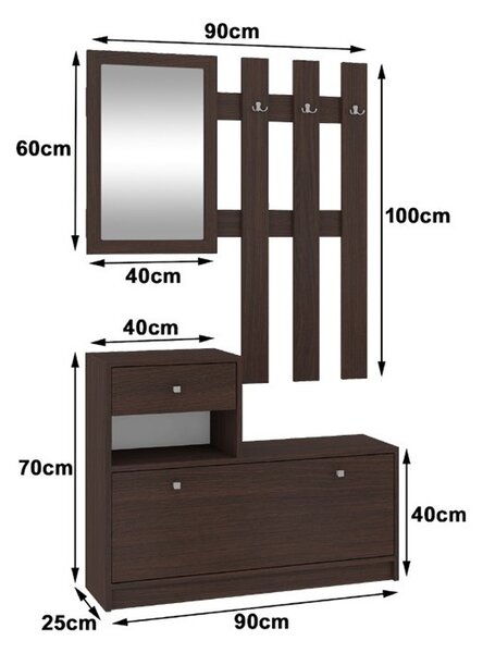 Předsíňová stěna s botníkem a zrcadlem wenge