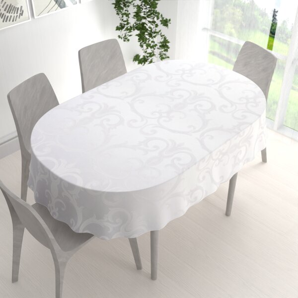 Biante Dekorační oválný ubrus Monako PM-125 Velký zámecký vzor bílý 60x100 cm