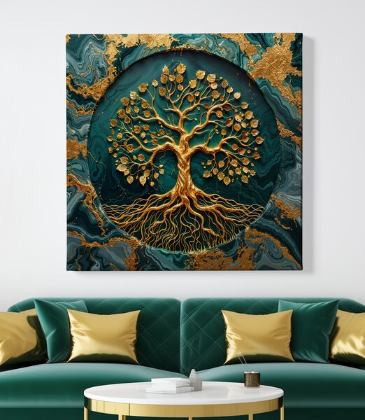 Obraz na plátně - Strom života Zlatý Opus FeelHappy.cz Velikost obrazu (šířka x výška): 40 x 40 cm