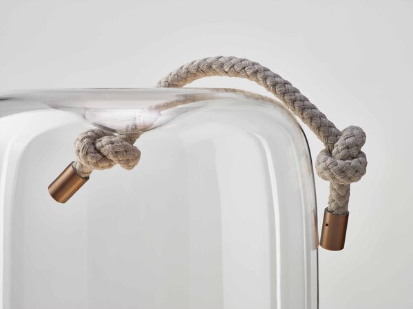 Brokis Designové stolní / stojací svítidlo Knot Cilindro table PC1078 Barva skla: Šedá kouřová - transparentní sklo, Povrchová úprava baldachýnu: Mosaz, Reflektor: Mosaz
