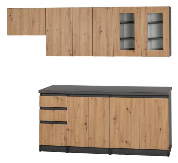 Kuchyňská linka Nela 180/240, Antracit s Dab Artisan deska Rabac
