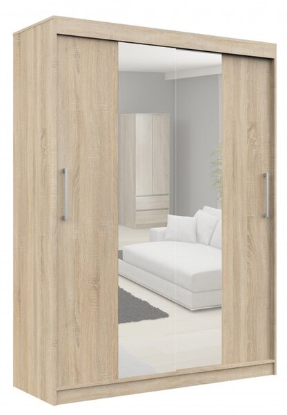 Šatní skříň posuvná 150cm CLP se zrcadlem dub sonoma