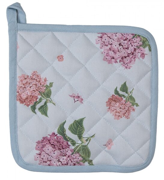 Bavlněná chňapka / podložka pod hrnec pruhovaná se vzorem růžové hortenzie Vintage Grace – 20x20 cm