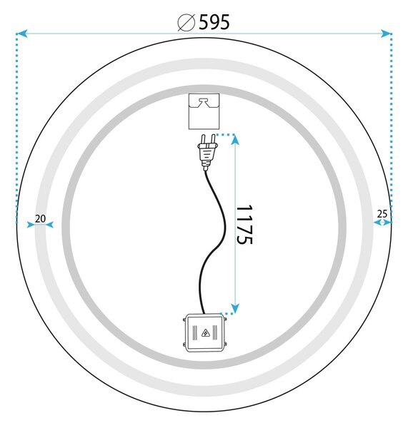 REA Kulaté dotykové zrcadlo s LED osvětlením MMJ 60 cm černé