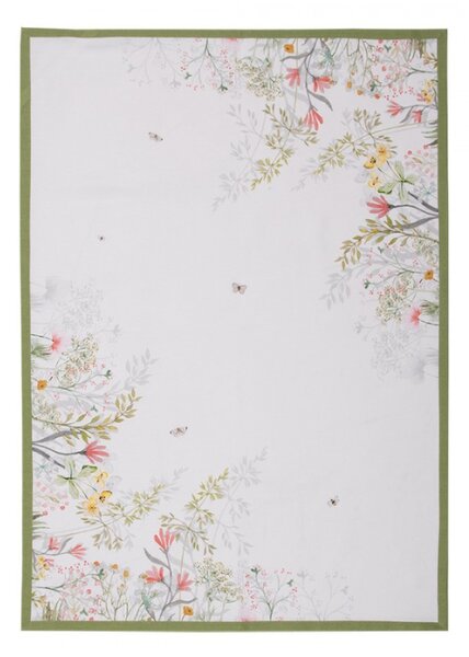 Bílá bavlněná utěrka se vzorem divoké louky Wildflower Fields – 50x70 cm