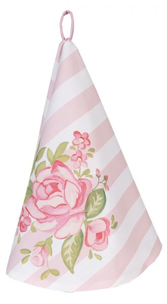 Růžová kulatá bavlněná utěrka pruhovaná se vzorem růžiček Sweet Roses – 80 cm