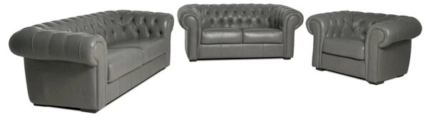 Celokožená sedací souprava Chesterfield 3+2+1, šedá (Rimini )