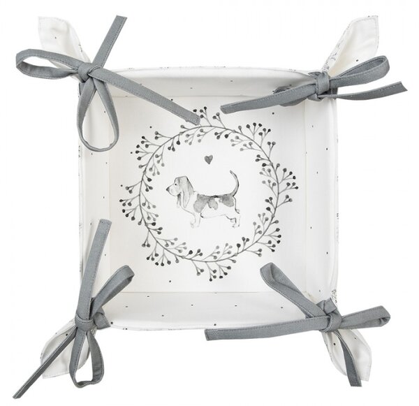 Bavlněný košík na pečivo s motivem pejsků Lovely Grey Dogs – 35x35x8 cm