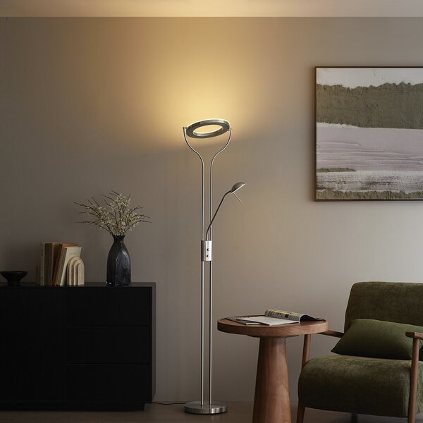 Moderní stojací lampa ocel s ramenem na čtení vč. LED a stmívače - Divo
