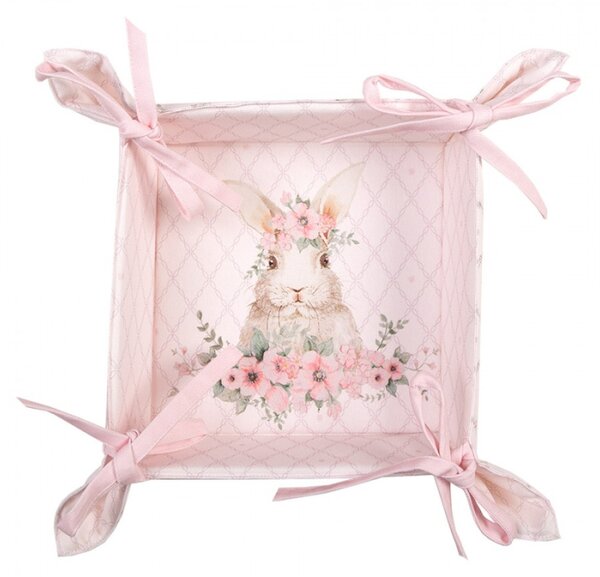 Bavlněný košík na pečivo se vzorem velikonočního zajíčka a květinového věnce Floral Easter Bunny – 35x35x8 cm