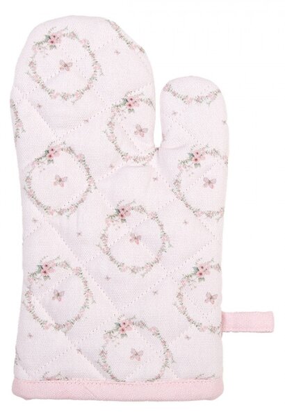 Růžová bavlněná dětská chňapka se vzorem velikonočního zajíčka a květinového věnce Floral Easter Bunny – 12x21 cm