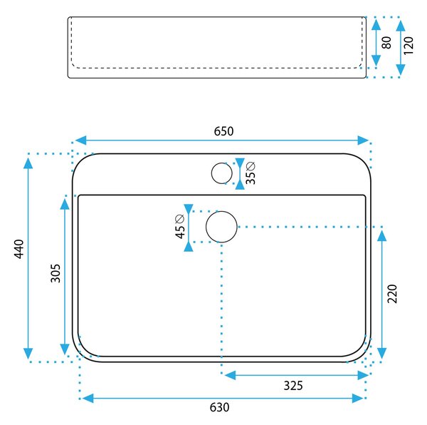 Rea Verona, umyvadlo na desku 650x440x120mm, bílá lesklá, REA-U3325