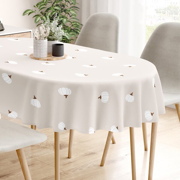 Goldea oválný ubrus 100% bavlněné plátno - dýně na krémovém 140 x 220 cm