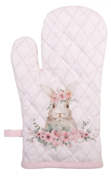 Bavlněná chňapka se vzorem velikonočního zajíčka a květinového věnce Floral Easter Bunny – 18x30 cm