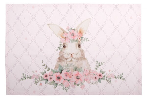 Sada 6 bavlněných prostírání se vzorem velikonočního zajíčka a květinového věnce Floral Easter Bunny – 48x33 cm