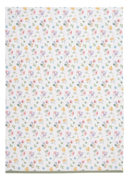 Bílá bavlněná utěrka se vzorem lučních kvítků Colourful Flowers – 50x70 cm