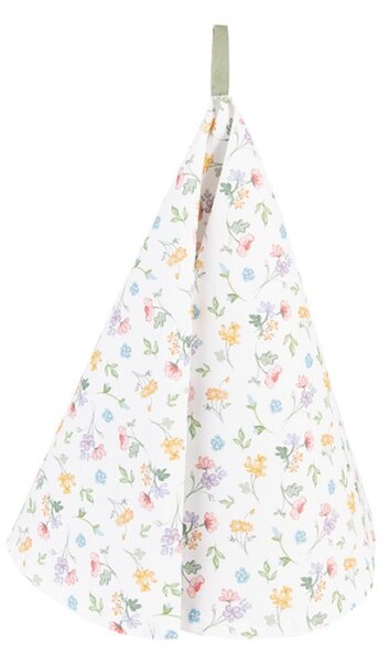 Bílá kulatá bavlněná utěrka se vzorem lučních kvítků Colourful Flowers – 80 cm