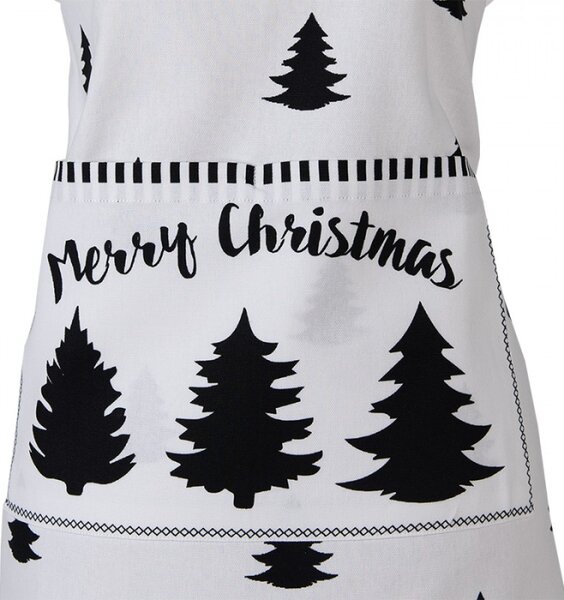 Bílá bavlněná kuchyňská zástěra se stromečky Black & White X-Mas – 70x85 cm