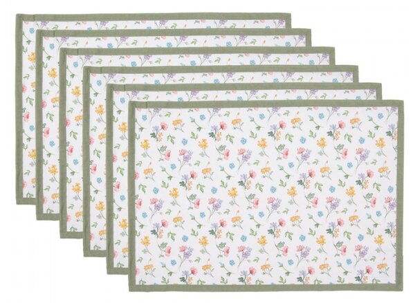 Sada 6 bavlněných prostírání se vzorem lučních kvítků Colourful Flowers – 48x33 cm