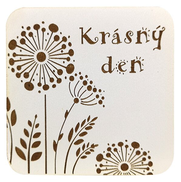 AMADEA Dřevěný podtácek hranatý text "krásný den",průměr 9 cm, český výrobek
