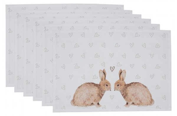Sada 6 bavlněných prostírání se vzorem králíčků Bunnies in Love – 48x33 cm