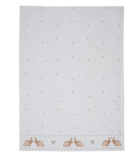Bílá bavlněná utěrka se vzorem králíčků Bunnies in Love – 50x70 cm