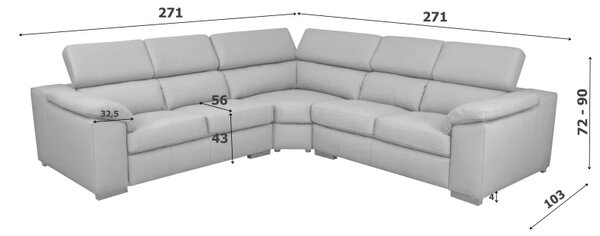 Kožená rohová sedací souprava LOREN II XL, šedá (madras - 128 grey)