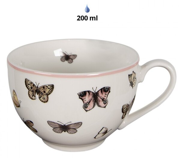 Růžovo-bílý porcelánový šálek s podšálkem s motivem motýlků Butterfly paradise – 200 ml