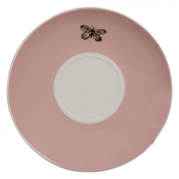 Růžovo-bílý porcelánový šálek s podšálkem s motivem motýlků Butterfly paradise – 200 ml