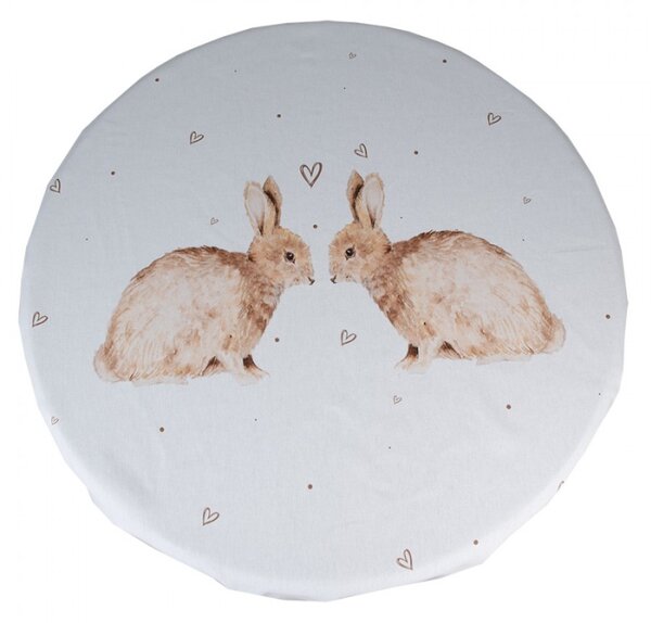 Bílý kulatý bavlněný ubrus na stůl se srdíčky a králíčky Bunnies in Love – 170 cm