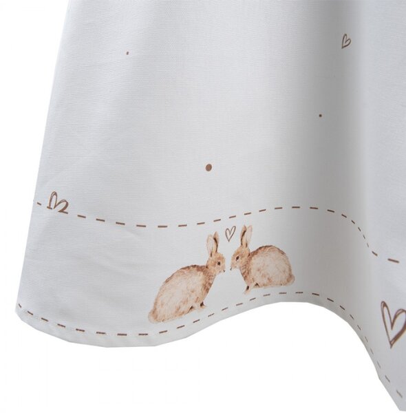 Bílý kulatý bavlněný ubrus na stůl se srdíčky a králíčky Bunnies in Love – 170 cm