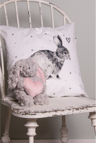 Černo-bílý povlak na polštář s motivem zajíčka Bunnies in Love – 45x45 cm