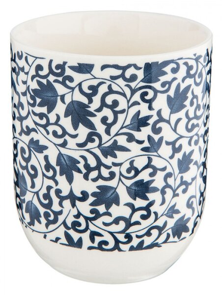 Porcelánový kalíšek na čaj s okrasnými modrými lístky – 100 ml