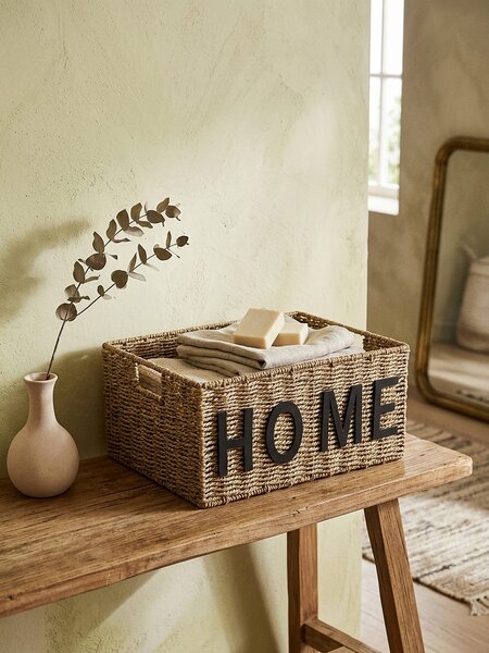 Sinsay - Pletený úložný koš s nápisem Home - béžová