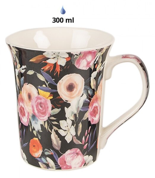 Set 4 porcelánových hrnků s malovanými květinami Leroux – 300 ml