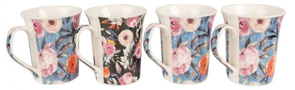 Set 4 porcelánových hrnků s malovanými květinami Leroux – 300 ml