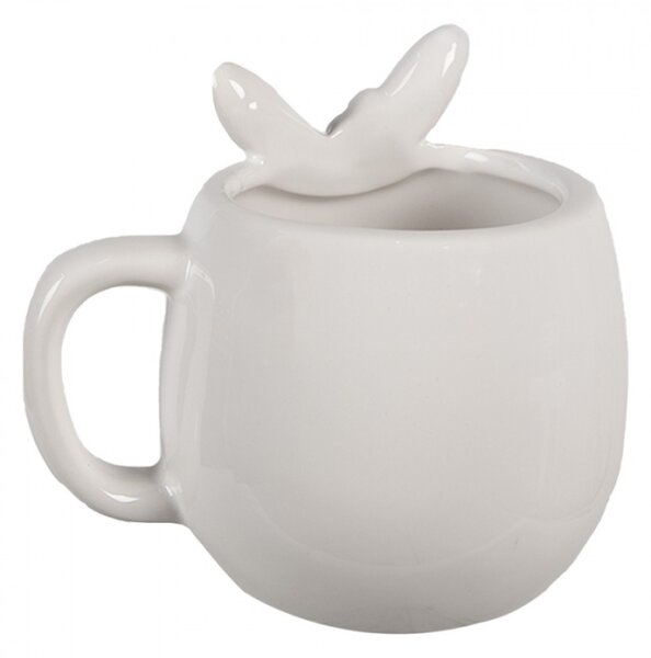 Bílý porcelánový hrnek s králičími oušky a černou kytičkou – 350 m